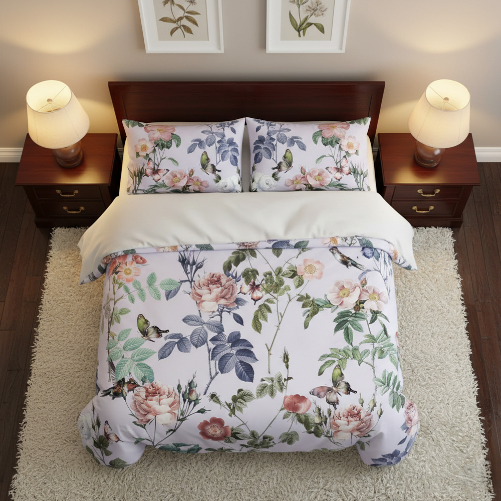 Cathy Vintage Blumen- und Vogeldruck, modernes Bettbezug-Set, Bettwäsche-Set