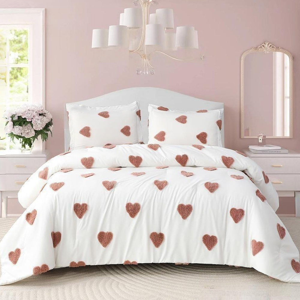 Talulah Heart Getufteter Chenille-Stickerei-Bettbezug, Bettbezug-Set, Bettwäsche-Set