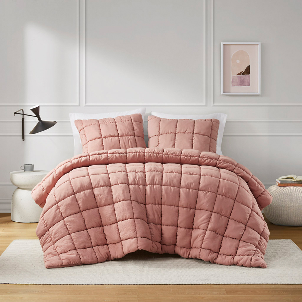Miya Grid gestepptes Pom Pom Puffy Bettdeckenset