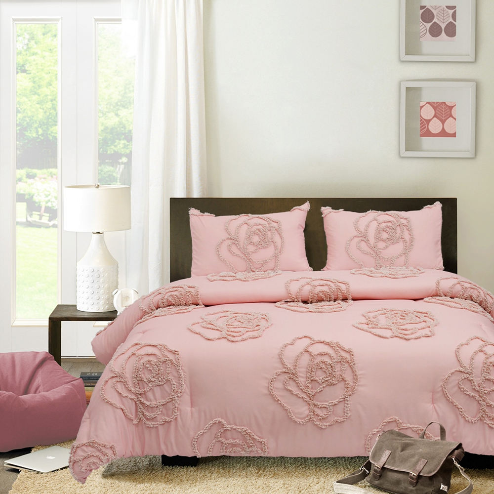Mirelle Rose Floral getufteter Chenille-Stickerei-Bettbezug, Bettbezug-Set, Bettwäsche-Set