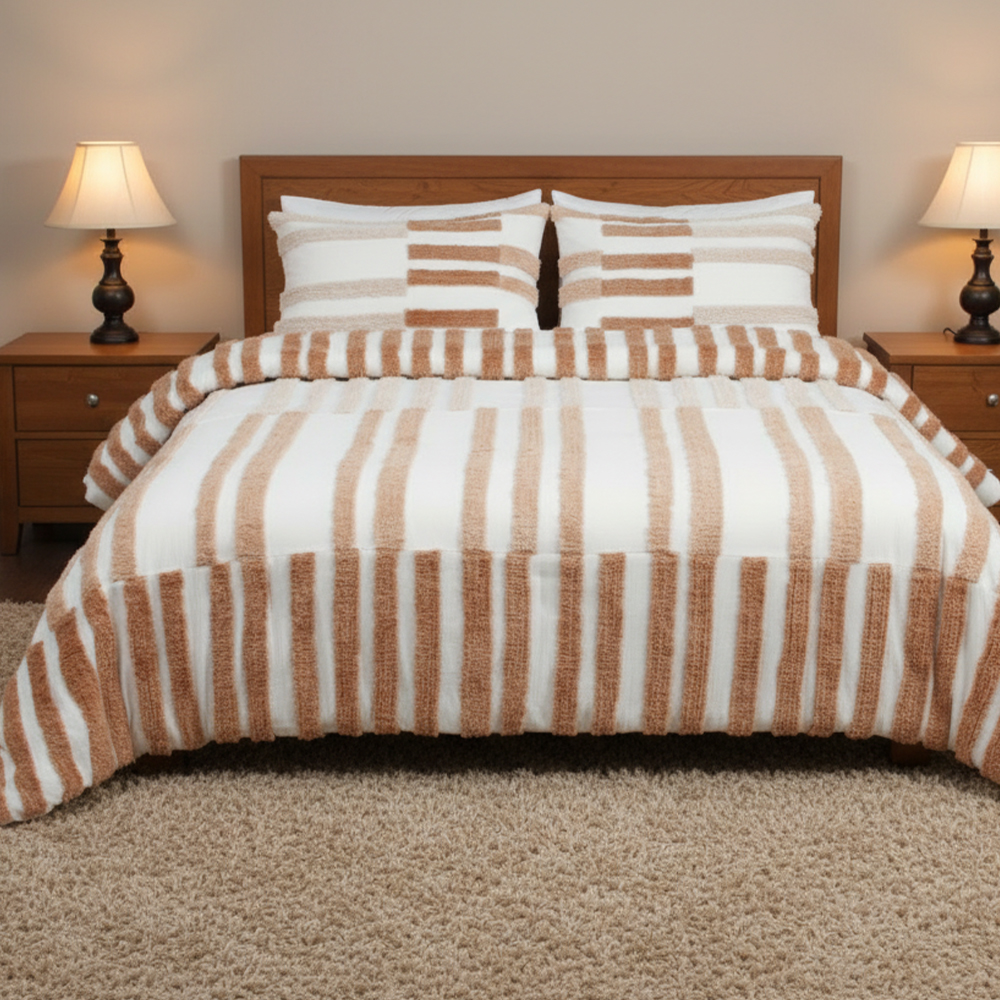 Collette Strip Tufted Chenille Stickerei Bettbezug Quilt Cover Set Bettwäsche Set
